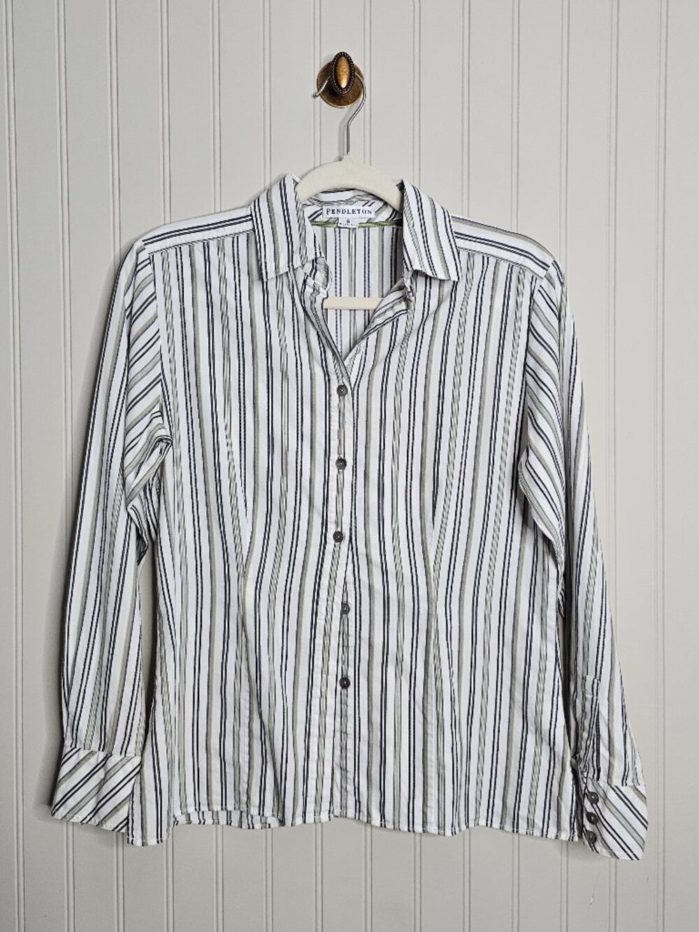 Pendleton Striped Cotton Button Front Long Sleeve Shirt Women’s Size 8